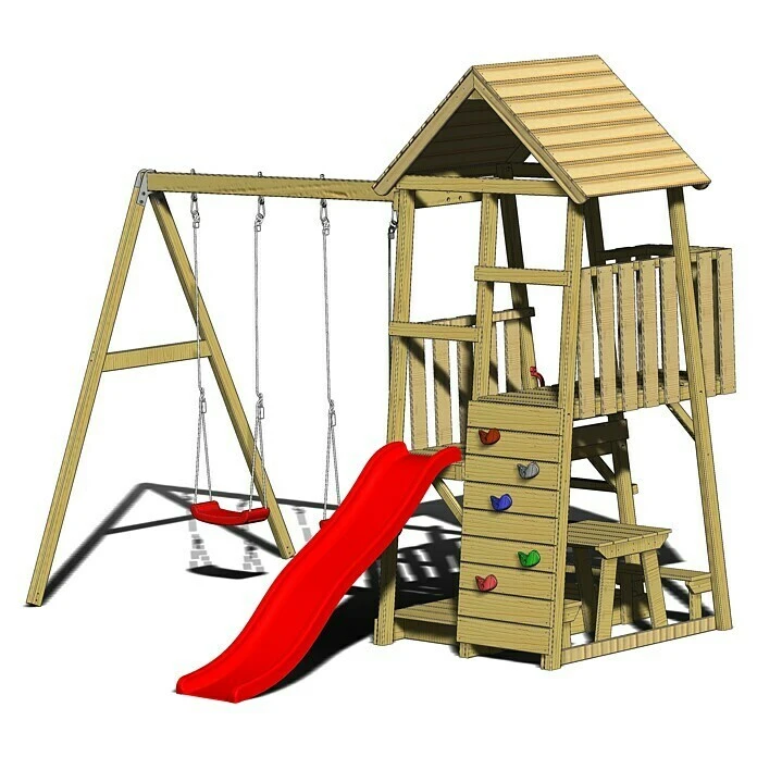 Wendi Toys Kinderspielturm Flamingo 280 X 340 Cm, Natur/Rot 4 Wendi Toys Kinderspielturm Flamingo 280 X 340 Cm, Natur/Rot – Bild 2