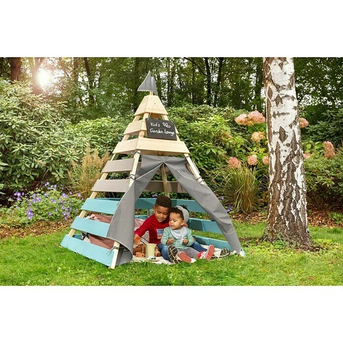 Muddy Buddy Tipi-Zelt Dreamer L X B: 135 X 135 Cm, Holz, Natur/Warmgrau/Petrolblau 4 Muddy Buddy Tipi-Zelt Dreamer L X B: 135 X 135 Cm, Holz, Natur/Warmgrau/Petrolblau – Bild 2