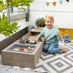 Muddy Buddy Sandkasten Flexy Style 150 X 90 X 20 Cm, Holz, Warmgrau/Ocker -Grillausrüstung 12 2077