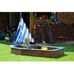 Dobar Sandkasten Schiff 180 X 96 X 125 Cm, Holz, Blau/Braun -Grillausrüstung 12 2092