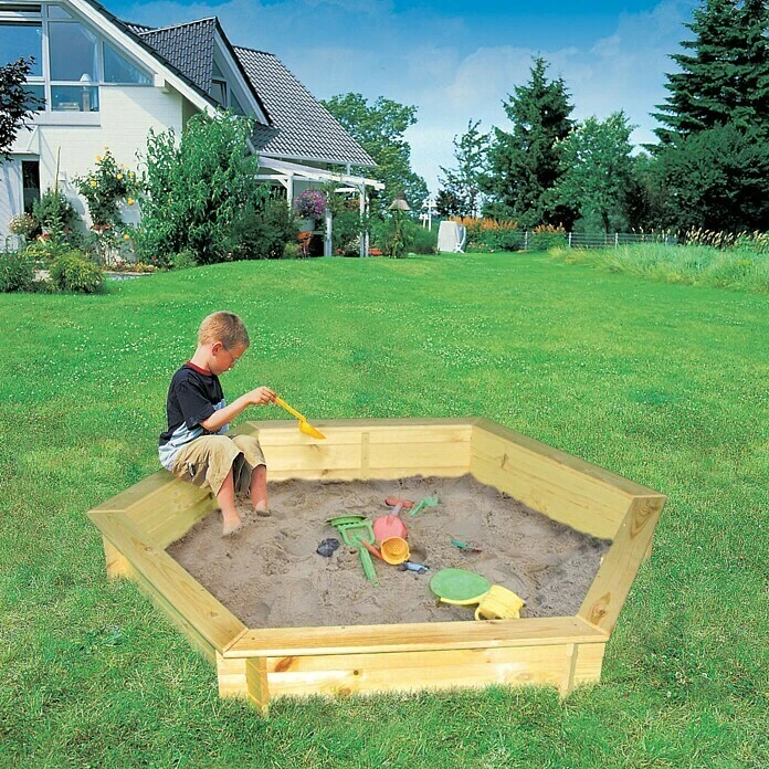 Promadino 6-Eck-Sandkasten Fynja 173 X 148 X 21 Cm, Kiefer, Natur 3 Promadino 6-Eck-Sandkasten Fynja 173 X 148 X 21 Cm, Kiefer, Natur