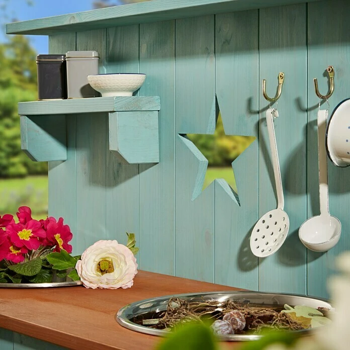 Muddy Buddy Matschküche Adventurer Star L X B X H: 80 X 40 X 90 Cm, Nadelholz, Petrolblau 4 Muddy Buddy Matschküche Adventurer Star L X B X H: 80 X 40 X 90 Cm, Nadelholz, Petrolblau – Bild 2