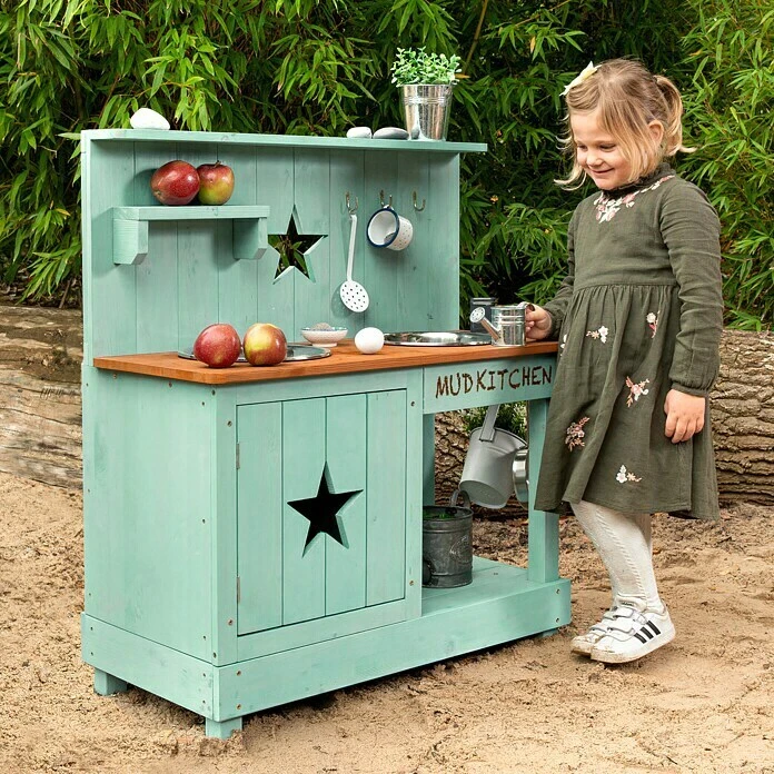 Muddy Buddy Matschküche Adventurer Star L X B X H: 80 X 40 X 90 Cm, Nadelholz, Petrolblau 5 Muddy Buddy Matschküche Adventurer Star L X B X H: 80 X 40 X 90 Cm, Nadelholz, Petrolblau – Bild 3