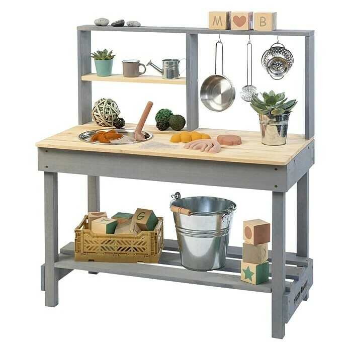 Muddy Buddy Matschküche Mud Starter 80 X 40 X 90 Cm, Natur/Wolkengrau 3 Muddy Buddy Matschküche Mud Starter 80 X 40 X 90 Cm, Natur/Wolkengrau