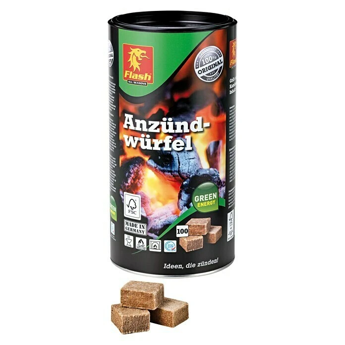 Flash Anzündwürfel 100 Stk., Aus 100 % Nachwachsenden Rohstoffen 3 Flash Anzündwürfel 100 Stk., Aus 100 % Nachwachsenden Rohstoffen